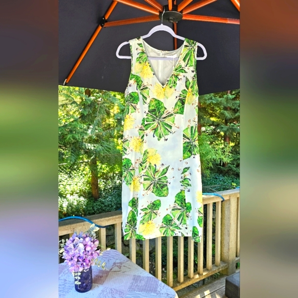🤑 Nwt Ala Von Auersperg Green and Yellow Midi dress with Tropical Print 🤑 - Picture 2 of 16